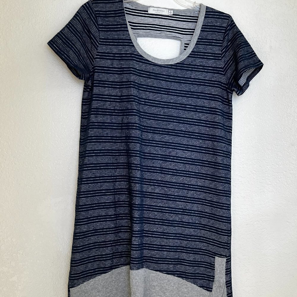 MODODOC Blue & Gray  Asymmetrical Ribbed Jersey Knit Casual Dress Size Small‎
